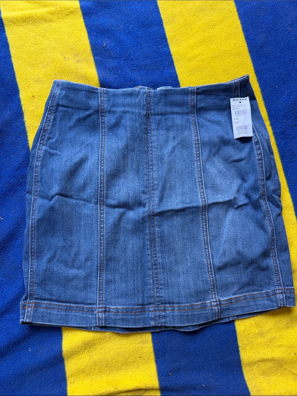 Sky and Sparrow Blue Denim Panel Mini Skirt